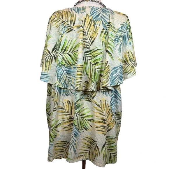 Catherines Popover Cape Top Women's 3X Tropical Leaf Relaxed Vacation Resortwear - Picture 3 of 7